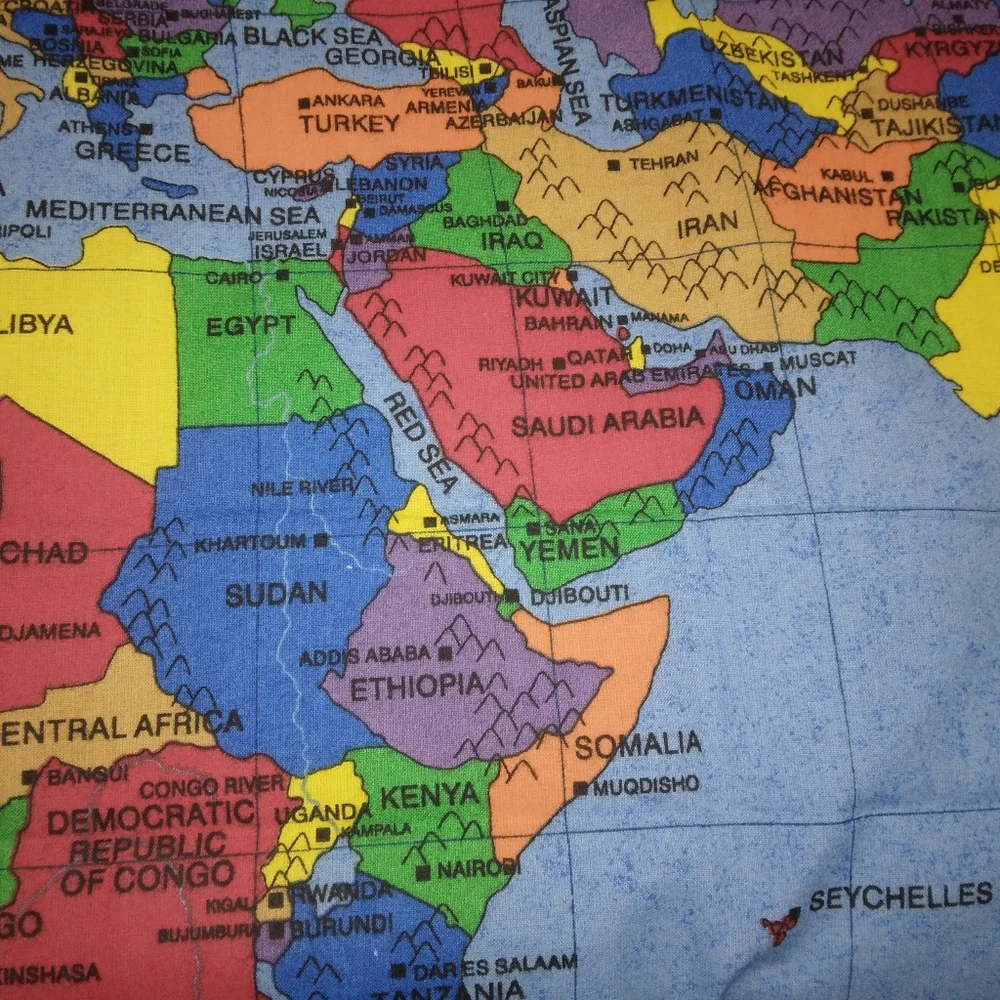 FABRIC Vintage Fabric Map Panel c. 1999, some of these countries don't e…